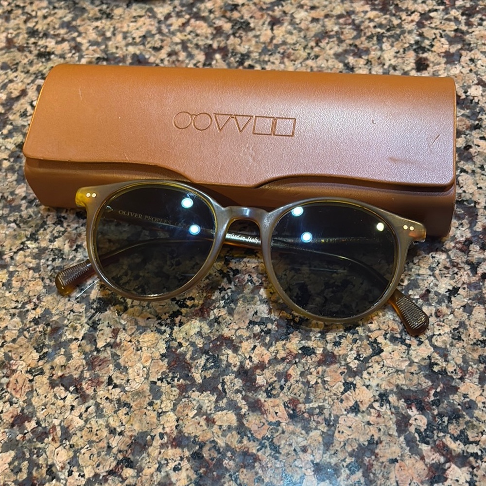 Oliver Peoples Brown Clubmaster Sunglasses with Dark Lenses